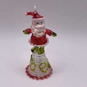 Vintage Hand Blown Spun Art Glass Santa Bell‎ Noel Christmas Ornament